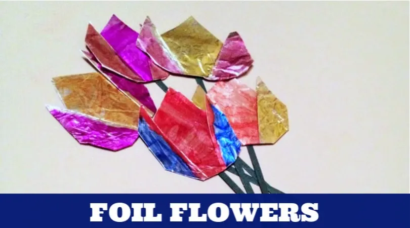 A flower aluminum foil craft idea for kids - Twitchetts